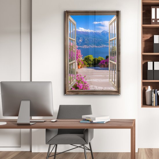 MuchoWow® Peinture sur verre 60x90 cm - Peinture sur verre acrylique - Vue - Berg - Paysage - Vue - Lac - Photo sur verre - Décoration murale salon - Décoration murale chambre - Peintures