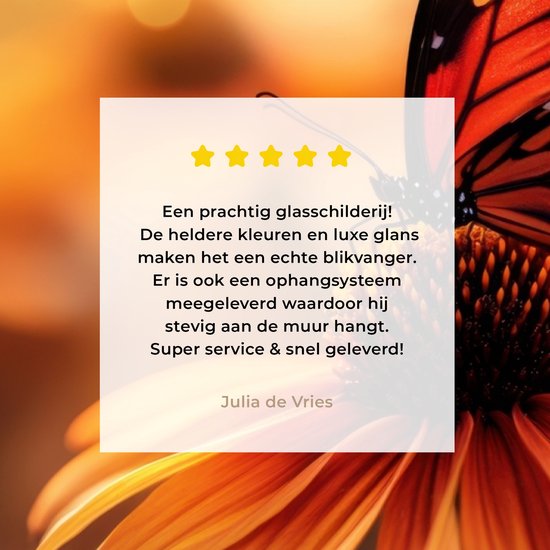 MuchoWow® Tableau sur verre 120x80 cm - Tableau sur verre acrylique - Papillon - Fleurs - Oranje - Photo sur verre - Décoration murale salon - Décoration murale chambre - Peintures