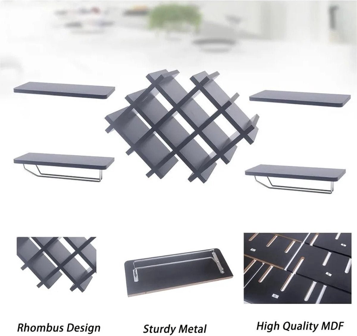 Wijnrek - Wand gemonteerd Wijnrek - Set van 5 - Wijnfles Plank Set Met Glazen Houder - Muur wijnrek — cadeau in Wonen & Interieur - foto 5