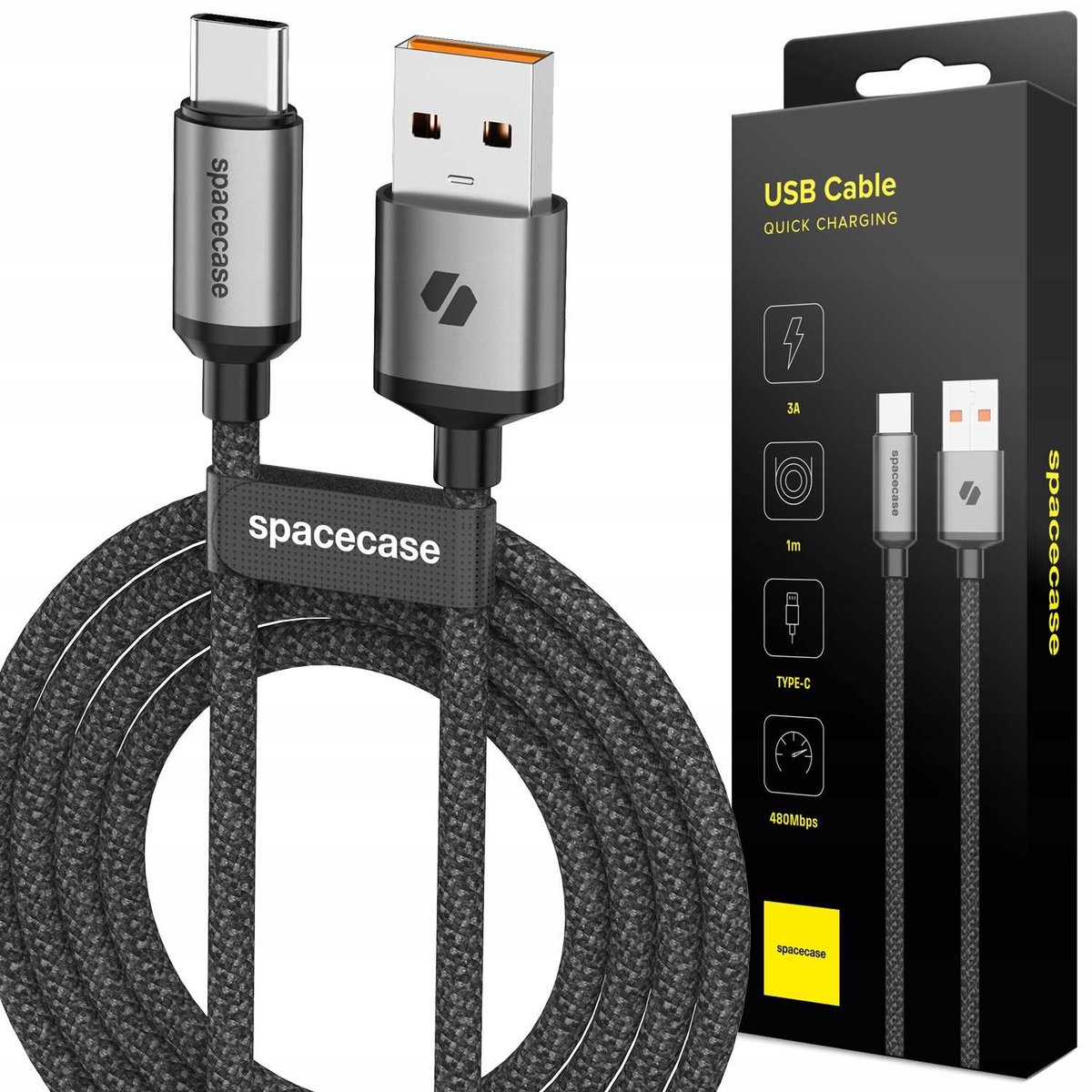 Spacecase Usb-C Naar Usb Type C Kabel 1M 3A Voor Tablettelefoon