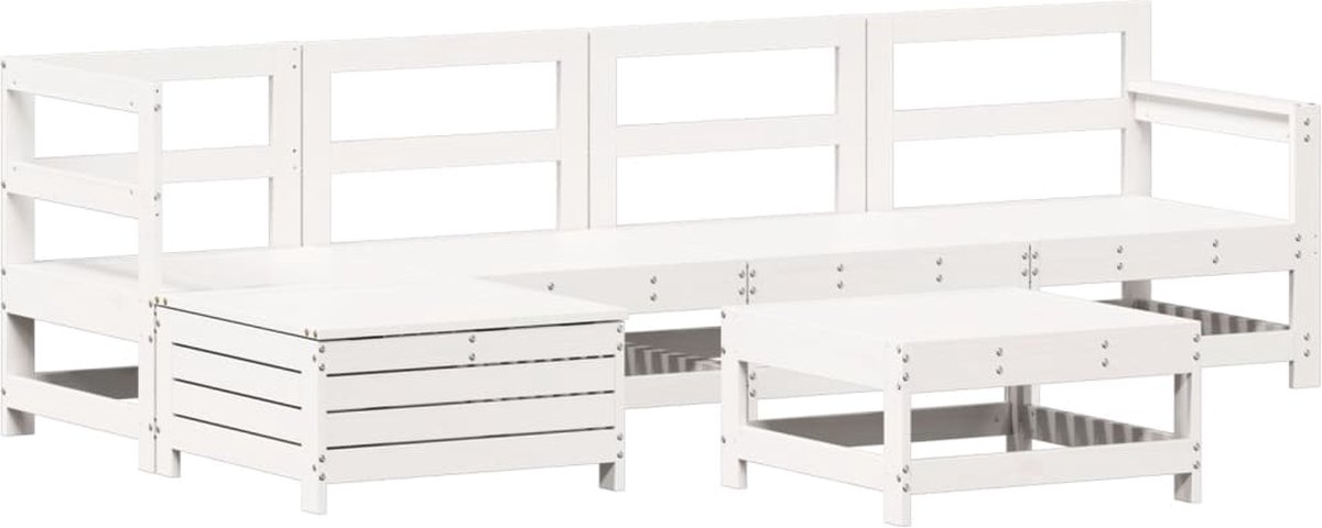 Massief grenenhouten 6-delige loungeset in witte tuinsetting - The Living Store