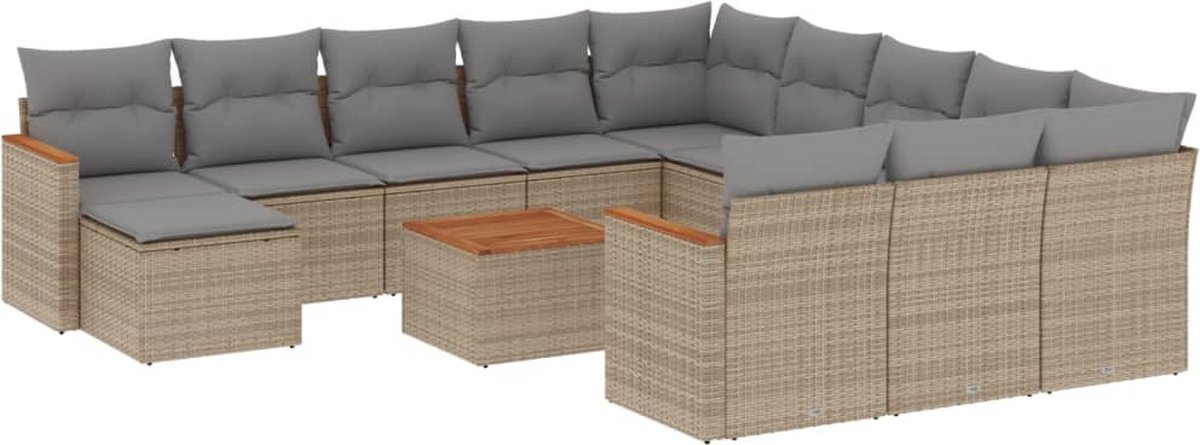 The Living Store 13-delige Loungeset met kussens poly rattan gemengd beige - Loungeset - Tuinlounge - Buitendiner Set - Loungehoek - Tuinmeubels