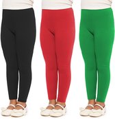 Lot de 3 Leggings Merry Style Filles - Sport - Pantalons décontractés - Longs - Katoen - Pantalons de sport - Zwart/ Rouge / Vert - 110 - MS-MS10-225-LE