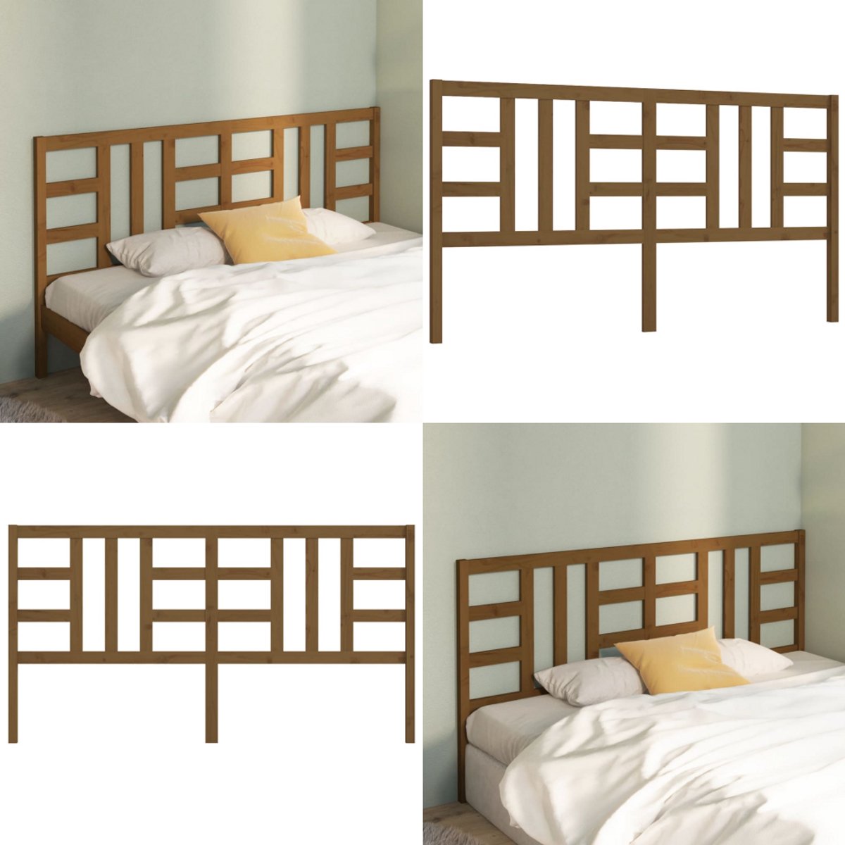 VidaXL Hoofdbord 206x4x100 cm massief grenenhout honingbruin Hoofdbord Hoofdborden Hoofdeinde Houten Hoofdbord