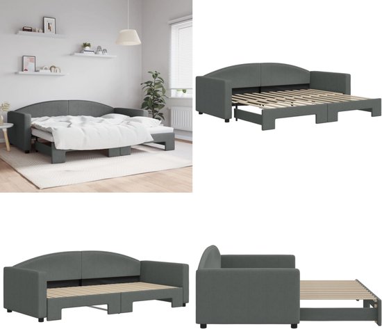 Slaapbank met onderschuifbed en lades 90x200 cm stof lichtgrijs kopen