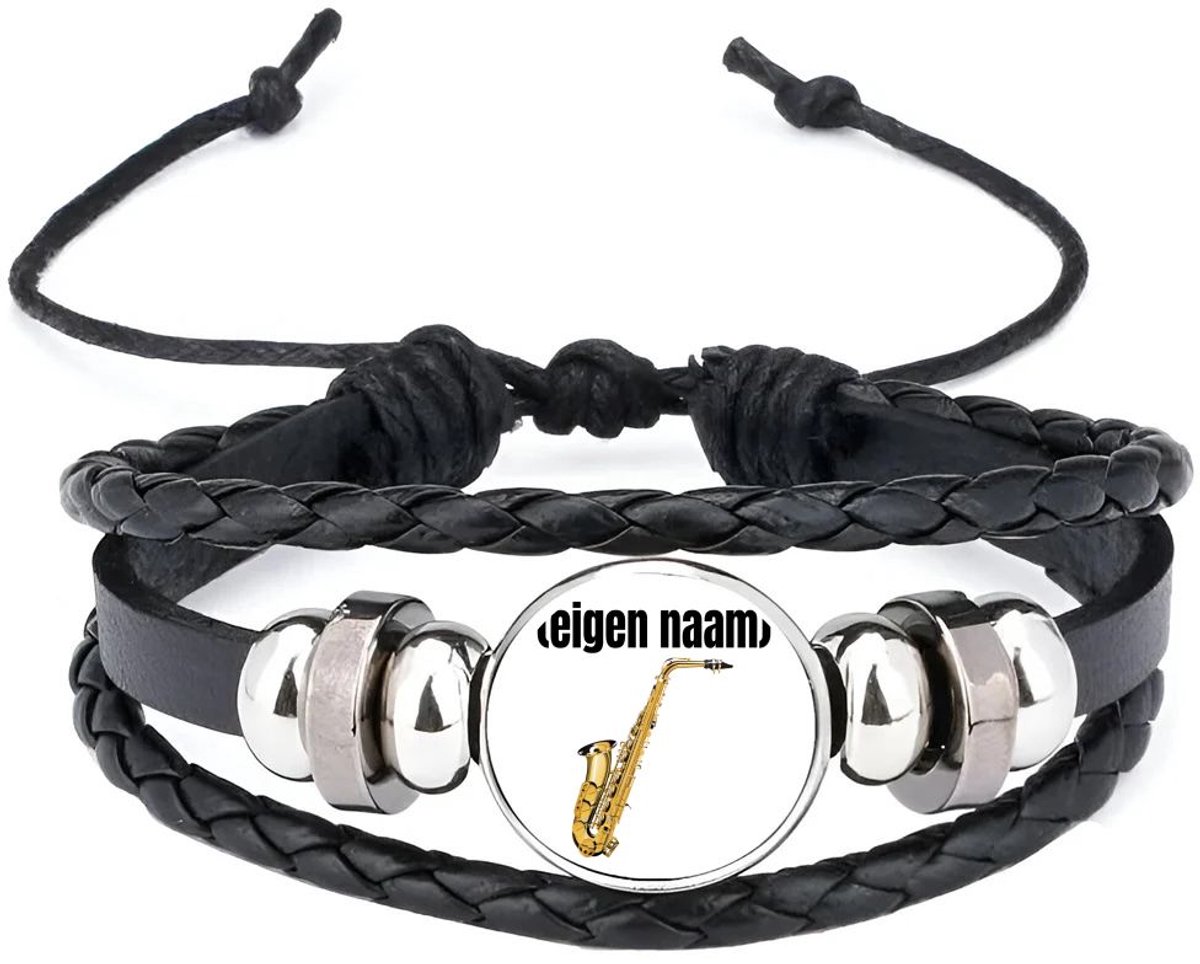 Akyol - saxofoon met eigen naam armband zwart - Saxofoon - muziek liefhebbers - iemand die houdt van saxofoons - verjaardag - cadeau - kado