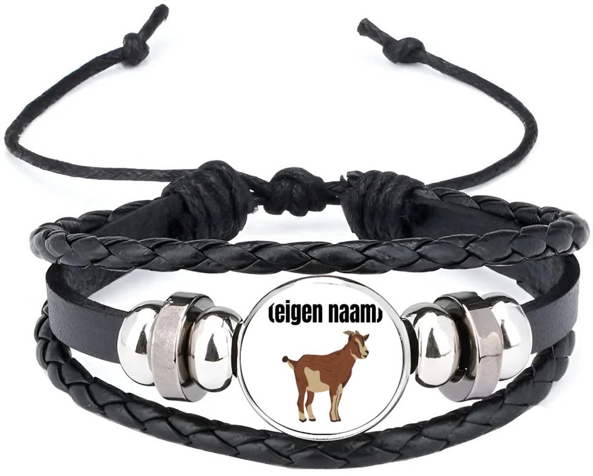 Akyol - geit met hoorn armband zwart - Geit - geiten liefhebbers - met eigen naam - dieren liefhebber - leuk cadeau voor iemand die houdt van geiten - cadeau - kado