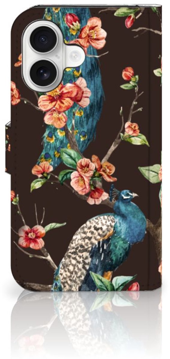 iPhone 16 Telefoonhoesje met Pasjes Pauw met Bloemen