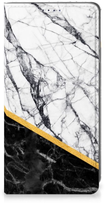 Étui support Samsung Galaxy S25 Marbre Wit Zwart - Cadeau Original Homme