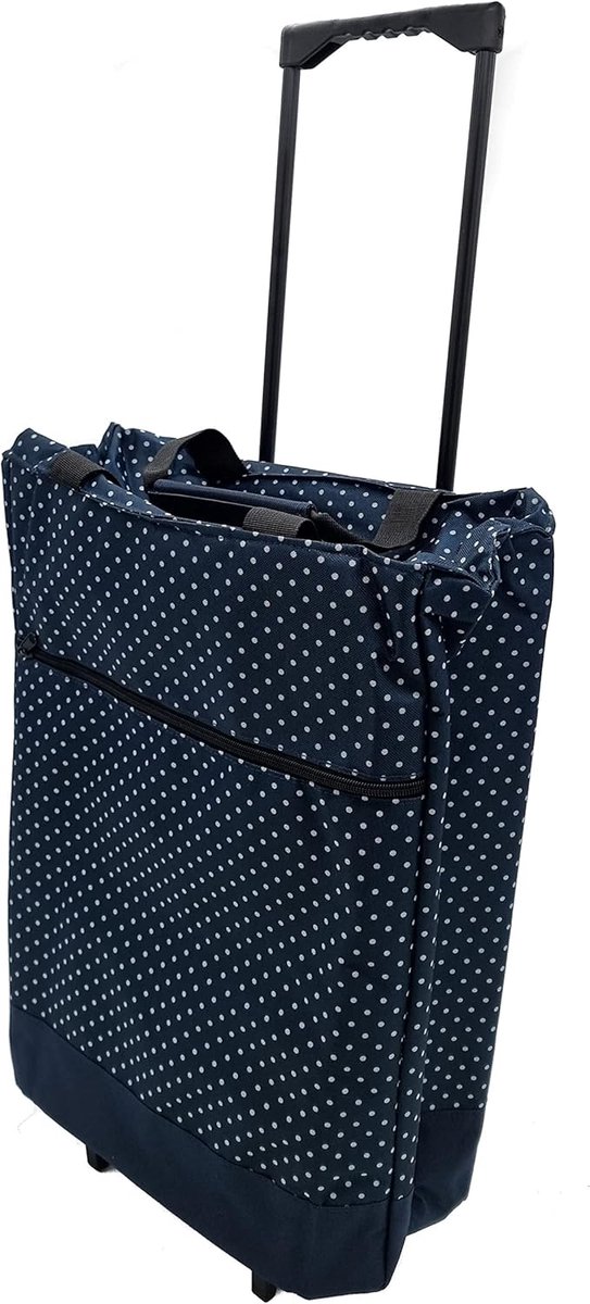 Verrijdbare boodschappentrolley met telescopische handgreep - Koeltas met wieltjes en ritssluiting - Blauw met witte stippen