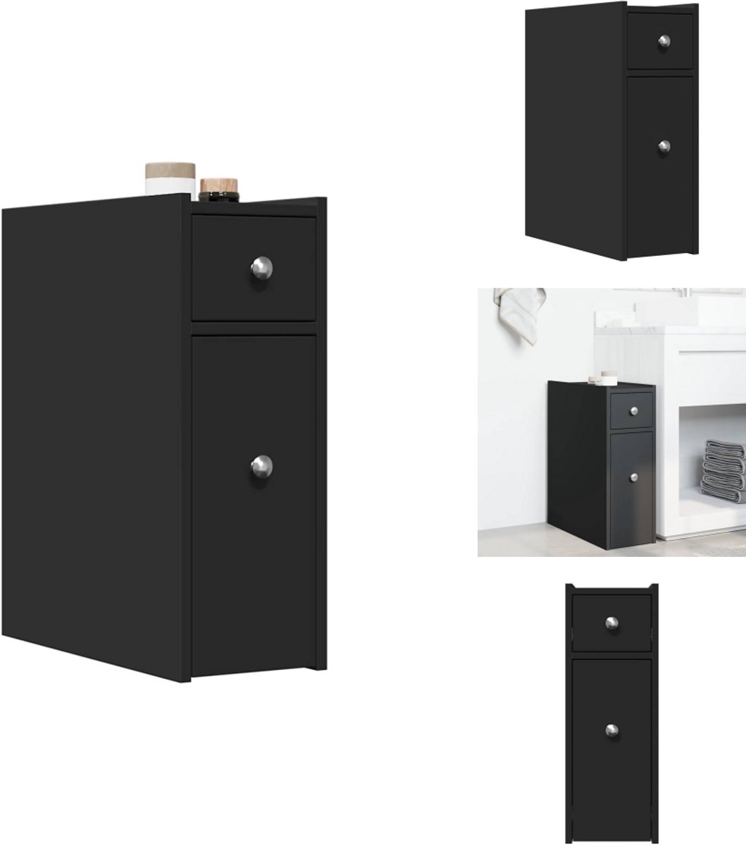 VidaXL Smalle Badkamerkast Smalle Badkamerkasten Badkamer Kast Badkamerkastje Badkamerkast smal met wielen bewerkt hout zwart