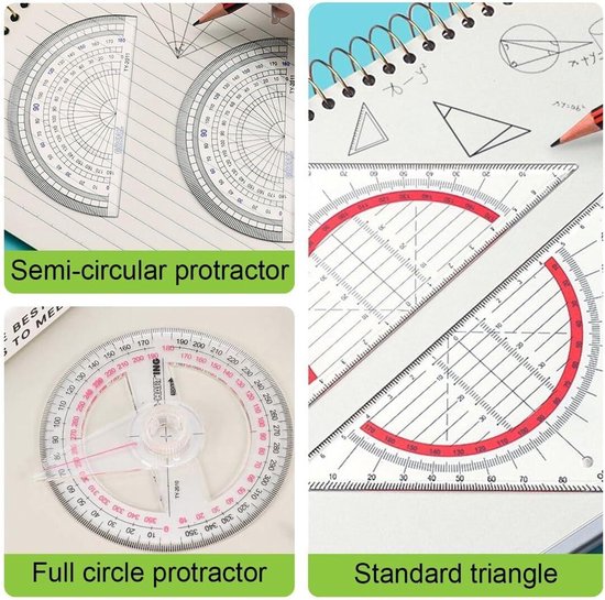 3 Pcs Plastic Protractor 180 Degree 360 Degree Protractor with Swivel ...