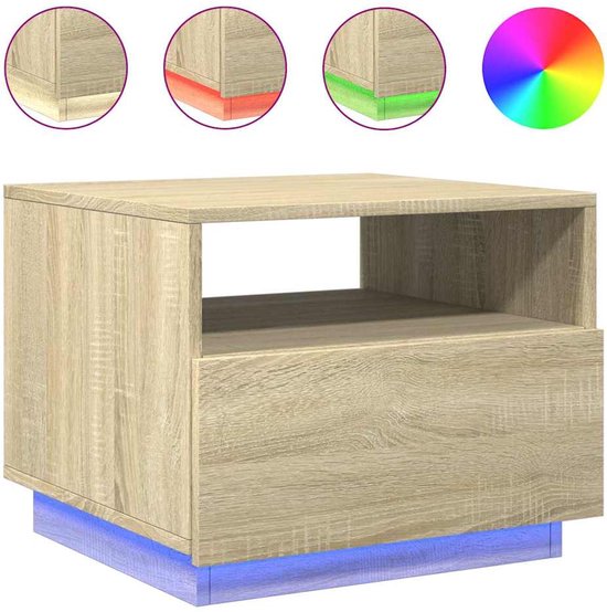 vidaXL Salontafel met LED-verlichting 90x50x40 cm sonoma eikenkleurig, bijzettafel, woonkamertafel, middentafel, salontafel, accenttafel