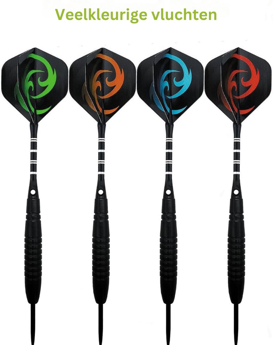 Goodivery ® - dartpijlen - 12 x stalen dartvluchten - Professionele stalen darts met metalen punt - 14.5 x 11 x 3 cm - Zwart