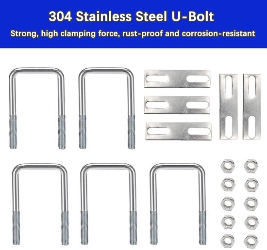 Jiavlyx 4 stuks M8 roestvrij stalen U-bouten, M8 x 80 x 50 mm U-beugel, met 8 moeren en 4 tegenplaat, beugelbouten, vierkante beugel, beugelklem, vierkante U-bouten, voor buisbevestiging, auto slepen Jiavlyx 4 stuks M8 roestvrij stalen U-bouten, M8 x 80 x 50 mm U-beugel, met 8 moeren en 4 tegenplaat, beugelbouten, vierkante beugel, beugelklem, vierkante U-bouten, voor buisbevestiging, auto slepen