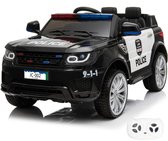 Land Rover-stijl Politieauto Full Option Elektrische Kinderauto 1 tot 6 jaar – Luxe Accuvoertuig met Lederen Zitje, 5-puntsgordel & Soft-Brake – Politie-verlichting, Sirene, Microfoon & EVA Banden – Zwart