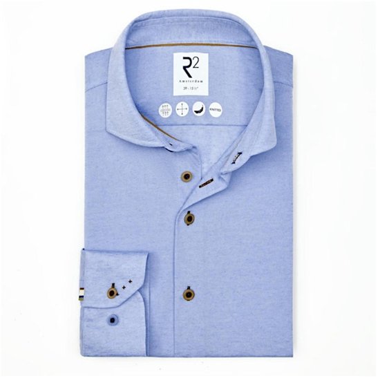 Chemise décontractée à manches longues R2 Amsterdam en lin et coton tricoté Blauw 128.WSP.019/018