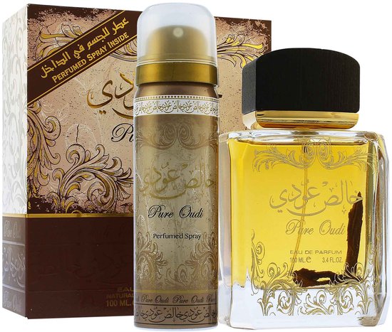 Lattafa Pure Oudi Giftset - 100 ml eau de parfum spray + 50 ml deospray - cadeauset voor unisex