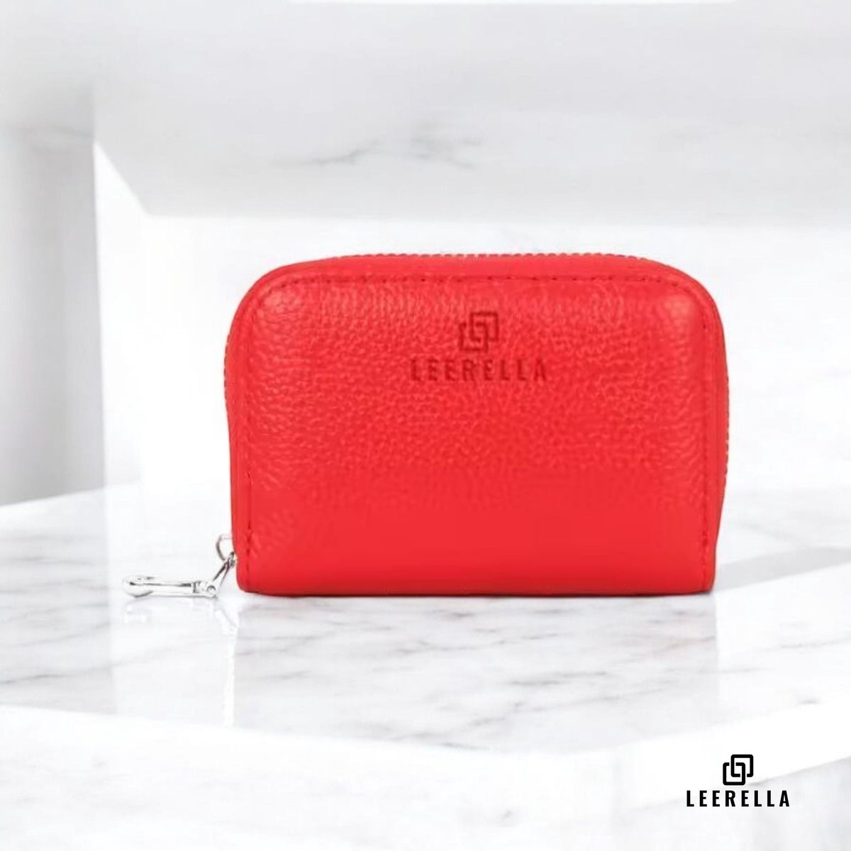 Leerella Stijlvolle Unisex Rood Creditcardhouder met Rits – Echt Leer, RFID-Bescherming, 12 Kaartsleuven, Met Biljetvak – Luxe en Compacte Pasjeshouder voor Mannen & Vrouwen