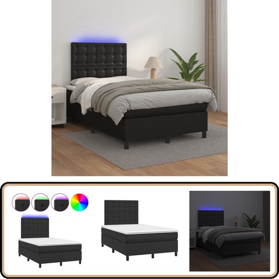vidaXL Boxspring met matras en LED - 120x200 cm - Zwart Boxspring - Led ...