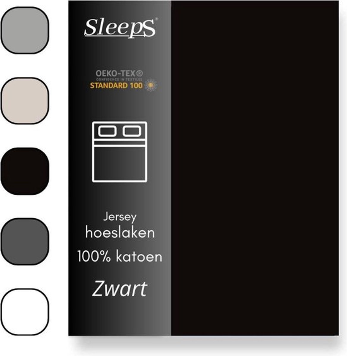 Sleeps Jersey Stretch Hoeslaken - 100% Katoen - 90x220 cm - Zwart - Strijkvrij