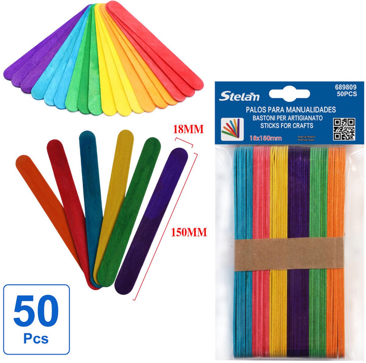 Decopatent - 50 Stuks houten Knutselhoutjes - IJsstokjes - IJslollystokjes - Afm 15 x 1.8 Cm - Lollystokjes - Stelam Knutselstokjes - Knutselen - Knutselpakket - Creatief kinderen - Houten hobbymaterialen - Kleur: Mix Kleuren
