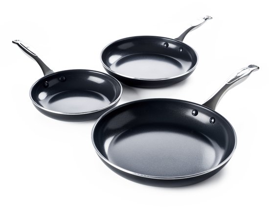 GreenPan Brussels koekenpannenset Ø 20cm + Ø 24cm + Ø 28cm - zwart - inductie - PFAS-vrij