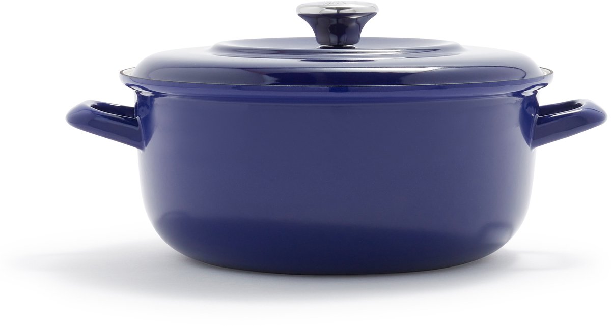 Merten & Storck Braadpan 26 cm - 5L - PFAS-vrije baklaag - Braadpan inductie - Ovenbestendig tot 315°C - Vaatwasserbestendig - Gietijzer - Handgemaakt - Blauw
