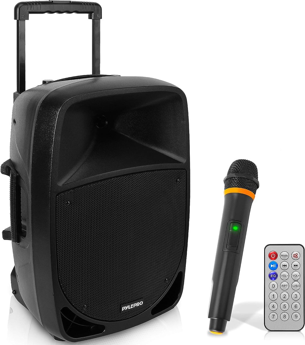 Pyle Bluetooth Luidspreker - 1200 W Draagbare Speaker - 30 cm Subwoofer - LED Batterij Indicatorlampjes met Ingebouwde Oplaadbare Batterij - MP3, USB, SD-Kaartlezer - Draadloze Microfoon