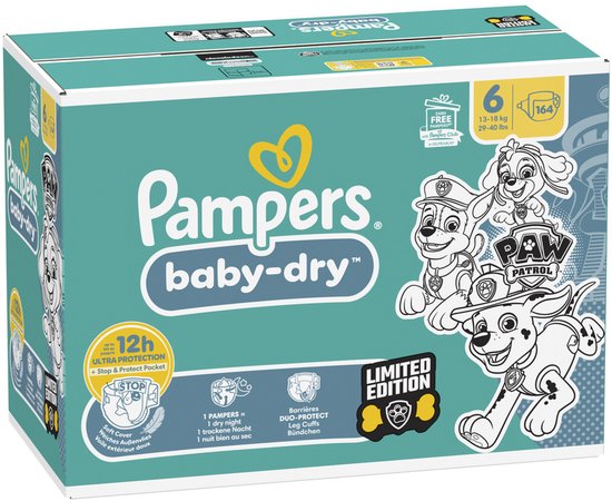 Pampers Baby-Dry Paw Patrol-editie Maat 6, 164 Luiers, 13kg-18kg