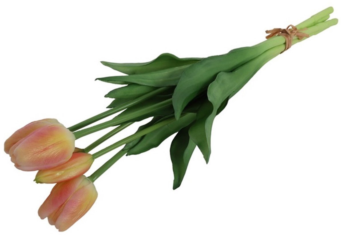 Countryfield Kunst tulpen boeket Fleur - 5x stuks - oranje - real touch - 41 cm - levensechte kunstbloemen