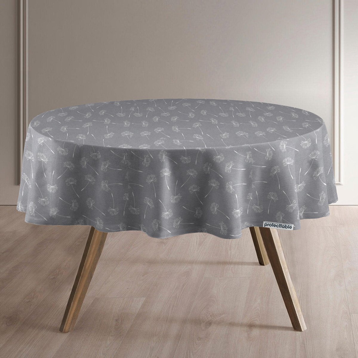 Protecttable - Rond Tafelzeil Pluizenbloem Grijs Ø138cm - Tafelkleed Afwasbaar - Kunststof