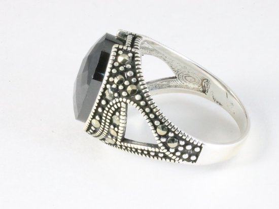 Vintage 925 Sterling Zilver Zwarte Edelsteen Ring Cocktailringen