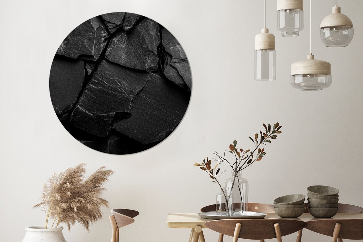 WallCircle Wandcirkel - Muurcirkel - Zwart - Stenen - Rots - Aluminium - Dibond - 140x140 cm - Binnen en Buiten