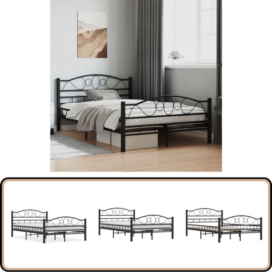 Cadre de lit en acier Zwart vidaXL 120 x 200 cm - Cadre de lit en métal - Lit double - Cadre de lit noir - Cadre de lit 120 x 200 cm