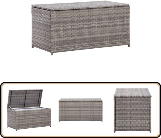 vidaXL Tuinbox 110x55x63 cm poly rattan en acaciahout zwart, opbergbox, tuinkist, opbergdoos, opbergbox tuin, kussenbox, tuinkussenbox