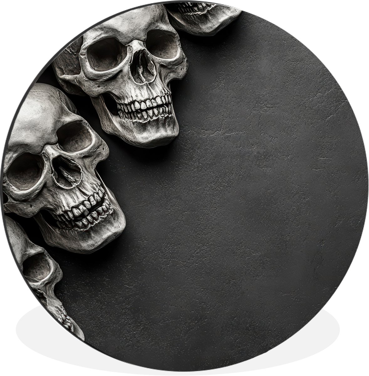 WallCircle Wandcirkel - Muurcirkel - Skelet - Doodshoofden - Schedels - Zwart - Aluminium - Dibond - 140x140 cm - Binnen en Buiten