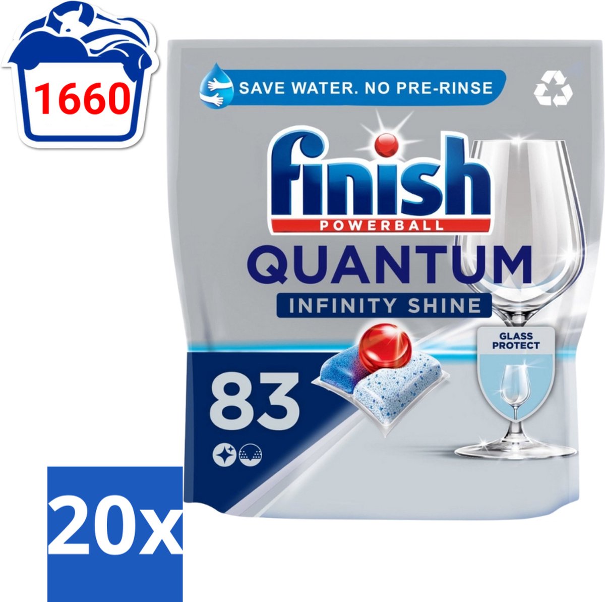 20 x Finish – Vaatwastabletten – Quantum Infinity Shine – 83 Capsules - Vaatwastabletten - Vaatwasmachine - Glasbescherming - Reiniging - Vlekken
