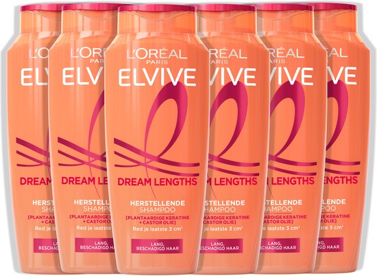 L'Oréal Paris Elvive Dream Lengths Shampoo - Voor lang, beschadigd haar - Herstellende shampoo - 6x 250 ml