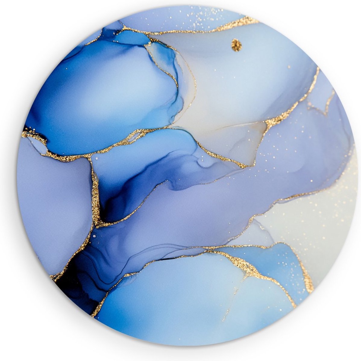 Saammp Muurcirkel Hout - Marmer - Blauw goud - Abstract kunstwerk - Ø 90 - Wandcirkel - Wanddecoratie Cirkel - Muurdecoratie Woonkamer - Slaapkamer decoratie - Rond Schilderij