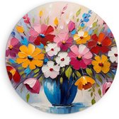 Saammp Muurcirkel Hout - Gekleurde bloemen in vaas - Abstract - Ø 80 - Wandcirkel - Wanddecoratie Cirkel - Muurdecoratie Woonkamer - Kantoor Decoratie