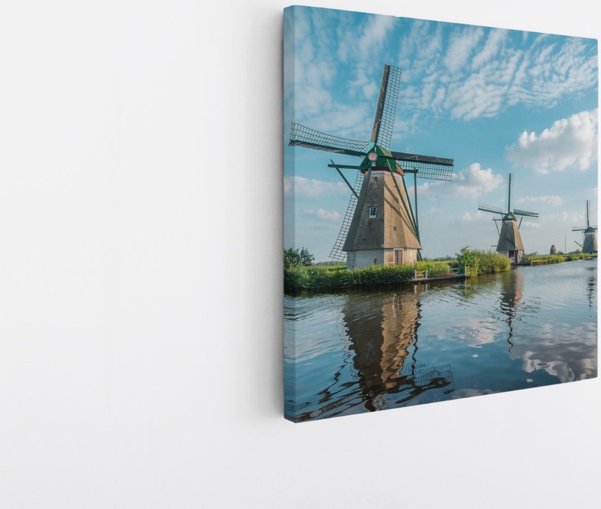 Saammp Canvas Schilderij -Molens op een rij - Zonsondergang - Landschap - Natuur - 60x60 - Foto op canvas - Wanddecoratie - Muurdecoratie Woonkamer - Slaapkamer decoratie - Canvas Print Multicolor