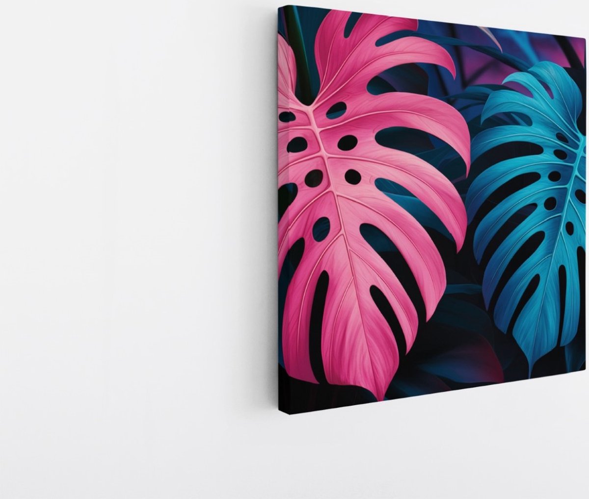 Saammp Canvas Schilderij - Roze Blauwe Bladeren - Landschap - Natuur - 60x60 - Foto op canvas - Wanddecoratie - Muurdecoratie Woonkamer - Slaapkamer decoratie - Canvas Print Multicolor