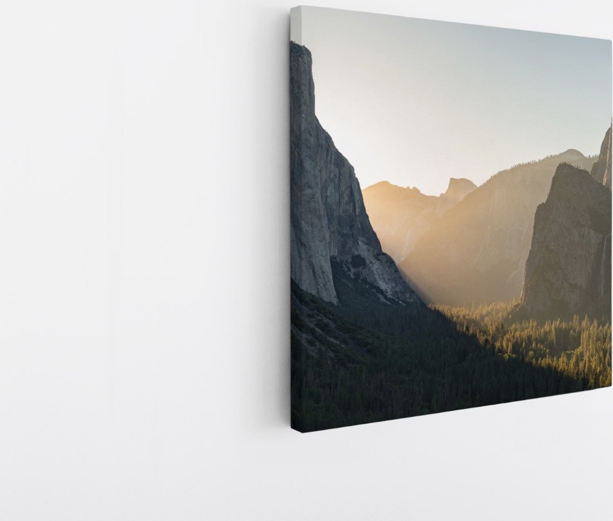 Saammp Canvas Schilderij - Zon tussen de bergen - Landschap - Natuur - 60x60 - Foto op canvas - Wanddecoratie - Muurdecoratie Woonkamer - Slaapkamer decoratie - Canvas Print