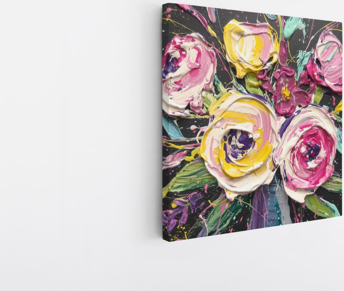 Saammp Canvas Schilderij - Expressieve Bloemen Schilderij - Natuur - Abstract - 30x30 - Foto op canvas - Wanddecoratie - Muurdecoratie Woonkamer - Kantoor Decoratie Multicolor