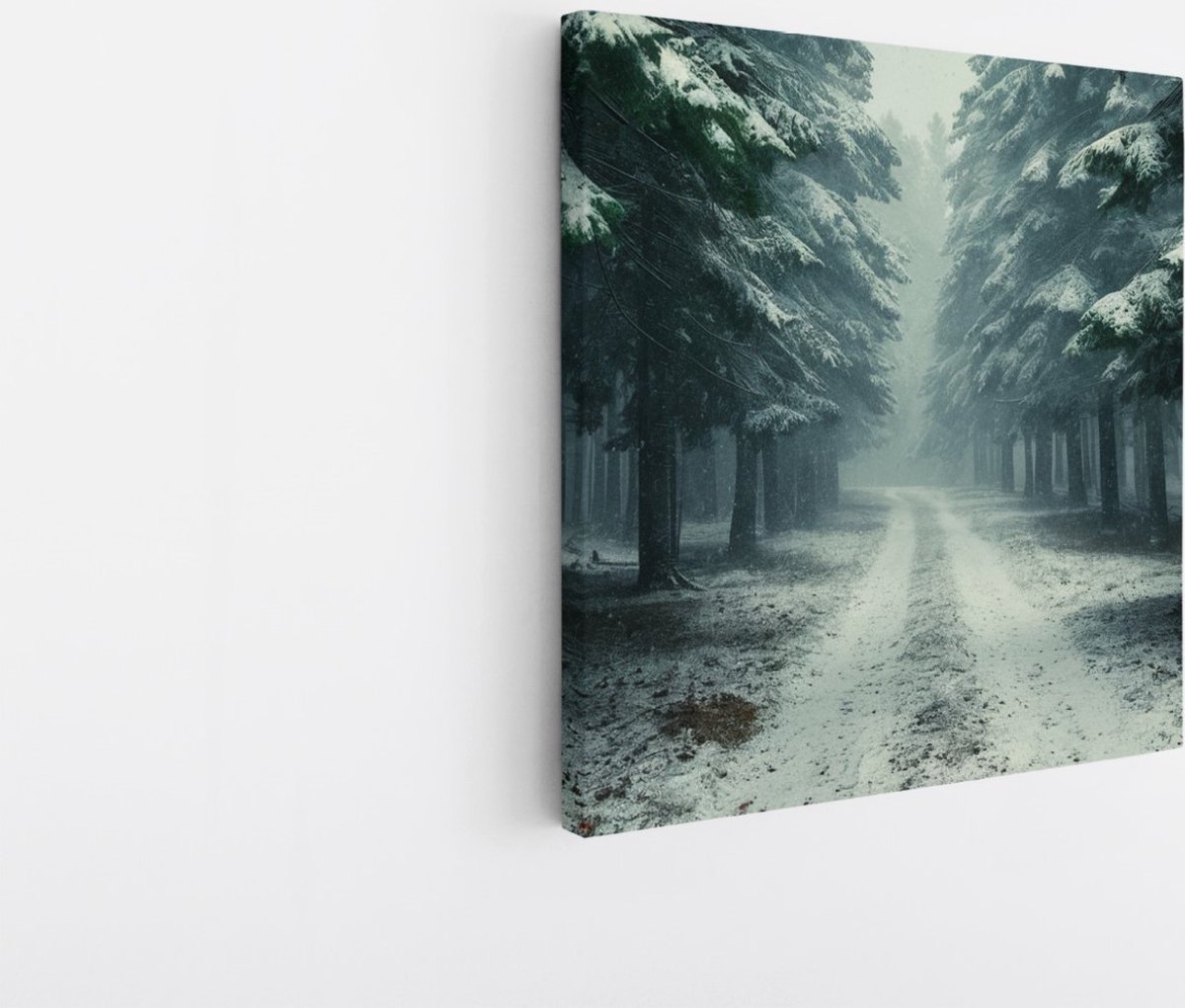 Saammp Canvas Schilderij - Winter - Bosweg - Bloemen - Landschap - Natuur - 40x40 - Foto op canvas - Wanddecoratie - Muurdecoratie Woonkamer - Slaapkamer decoratie - Canvas Print Multicolor