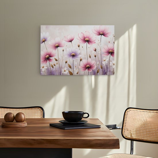 Tableau sur toile Saammp - Fleurs roses - Violet - Abstrait - Nature - 60x40 - Photo sur toile - Décoration murale - Décoration murale Salon - Décoration bureau