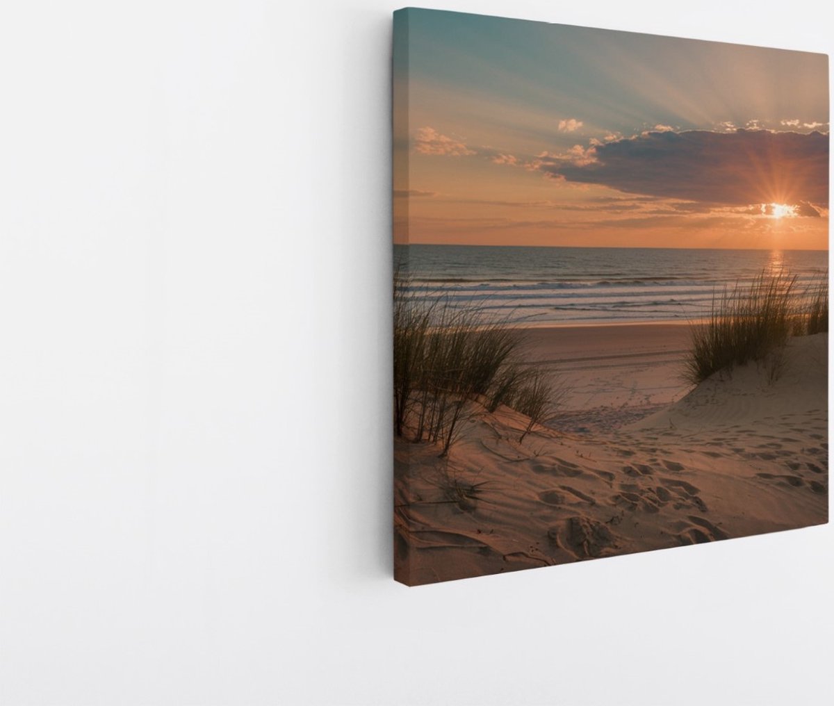 Saammp Canvas Schilderij - Strand - Zonsondergang - Zee - 20x20 - Foto op canvas - Wanddecoratie - muurdecoratie Woonkamer - Slaapkamer decoratie - Canvas Print Multicolor