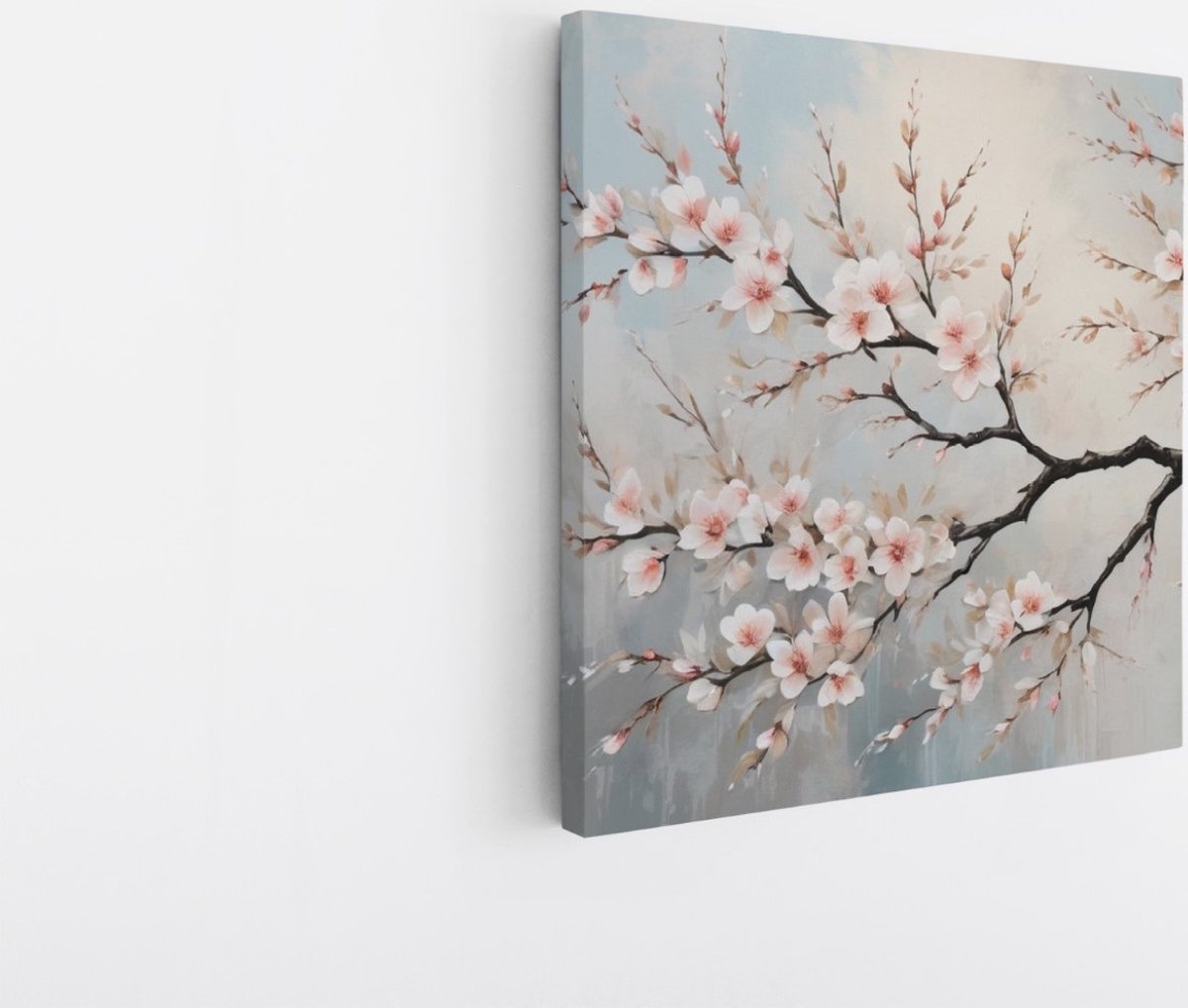 Saammp Canvas Schilderij - Roze Bloesem aan tak - Abstract - 20x20 - Foto op canvas - Wanddecoratie - Muurdecoratie Woonkamer - Kantoor Decoratie Multicolor