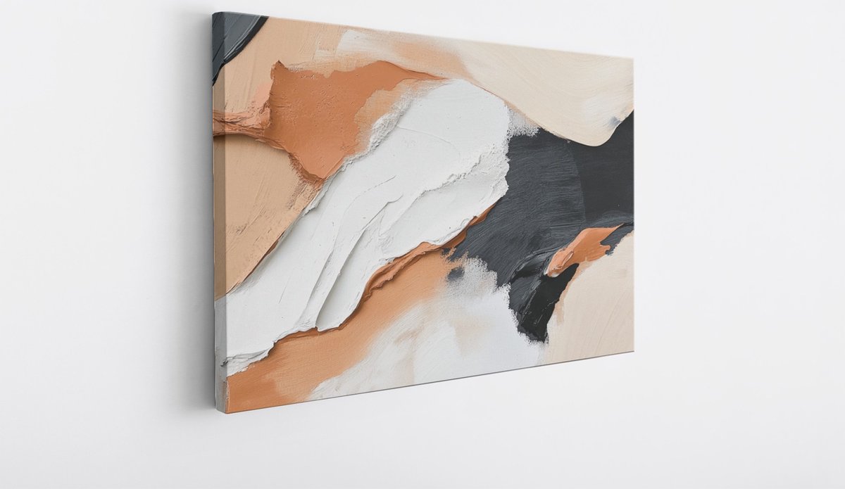 Saammp Canvas Schilderij - penseelstreken - Beige kunst - Abstracte wanddecoratie- 40x30 - Foto op canvas - Wanddecoratie - Muurdecoratie Woonkamer - Kantoor Decoratie Multicolor
